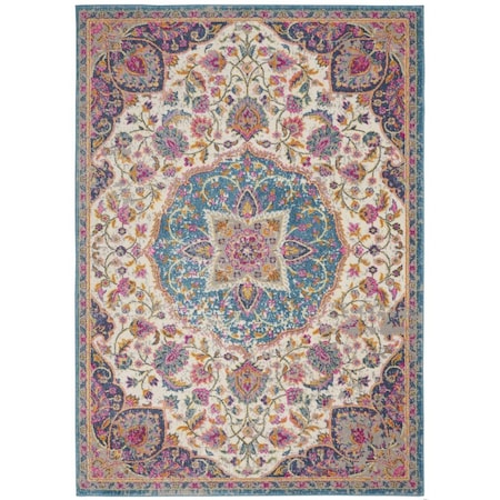 Homeroots 7 x 10 ft. Pink & Blue Floral Medallion Area Rug 385533